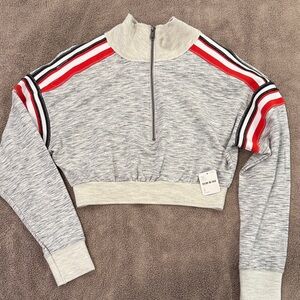 FP Movement by Free People Gray Sweatshirt with Red and Black Stripes